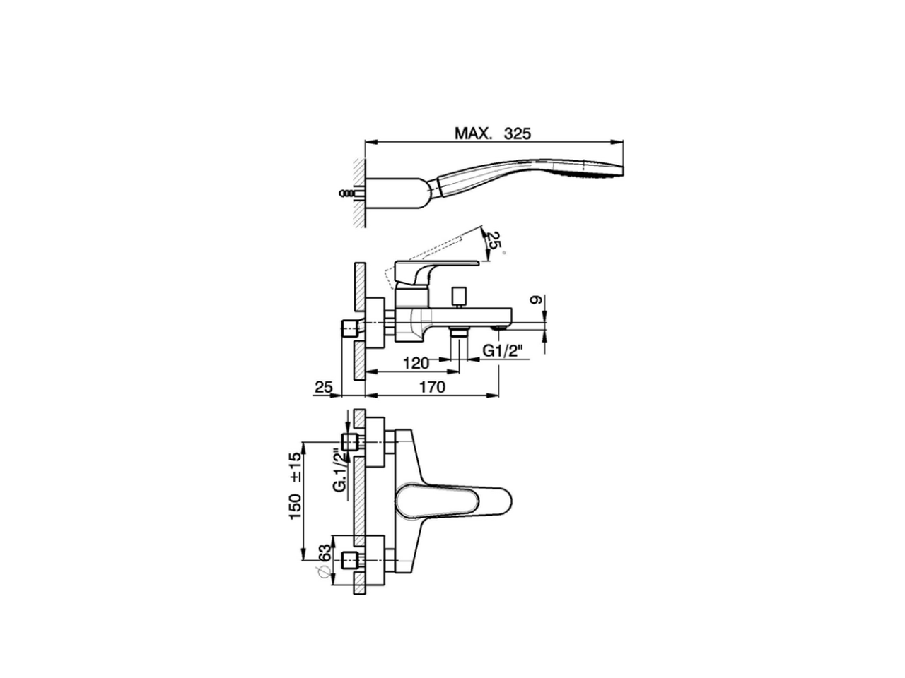 Single lever bath mixer, with shower set ALMA_A3000120 - v1