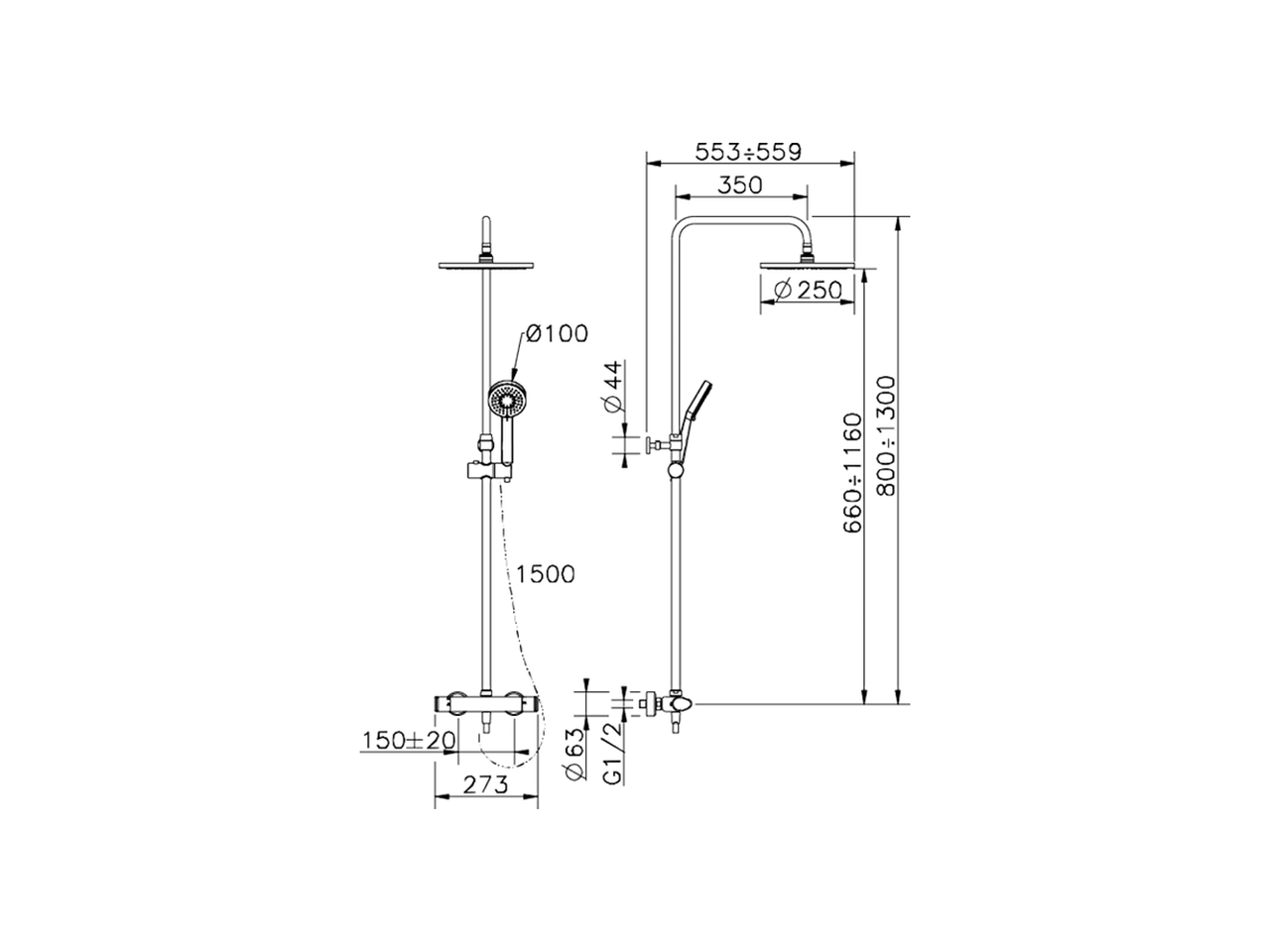 2-functions Thermostatic shower set SHOWER COLUMNS_A3C82010 - v1