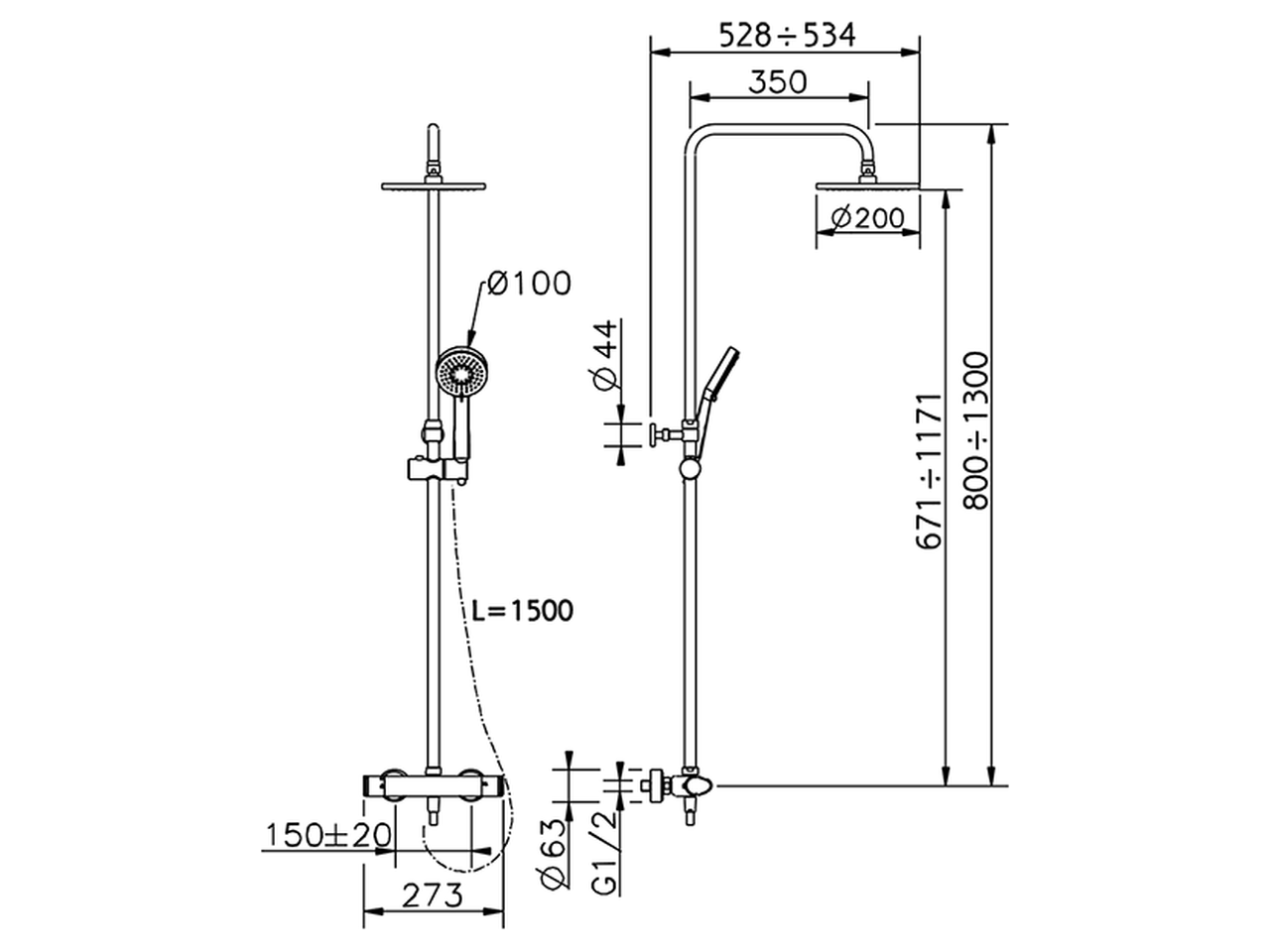 2-functions Thermostatic shower set SHOWER COLUMNS_A3C82020 - v1