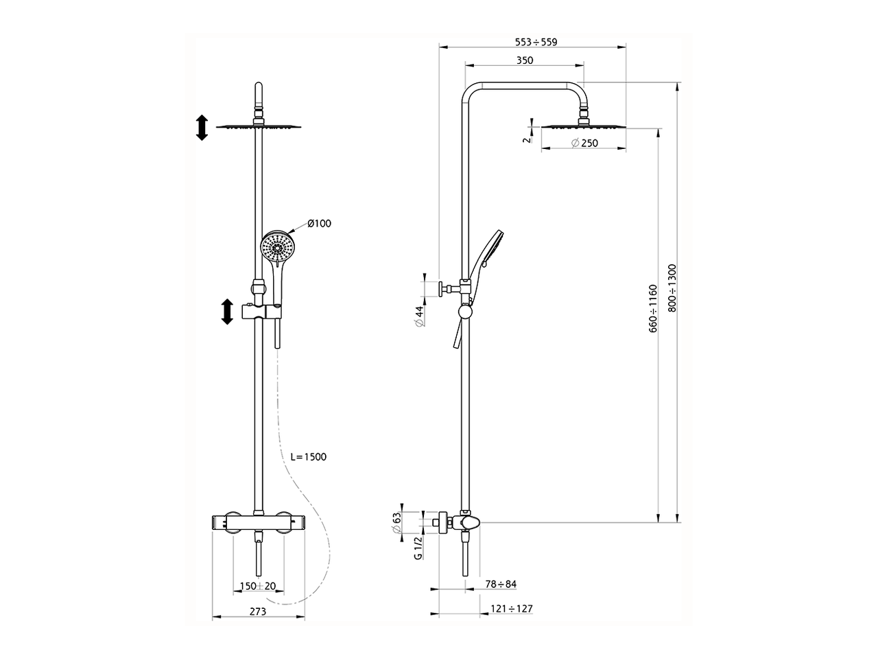 2-functions Thermostatic shower set SHOWER COLUMNS_A3C82080 - v1