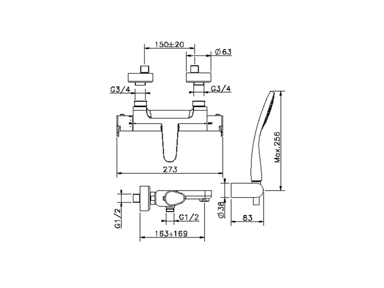 Thermostatic bath mixer, with shower set ALMA_A3D21010 - v1