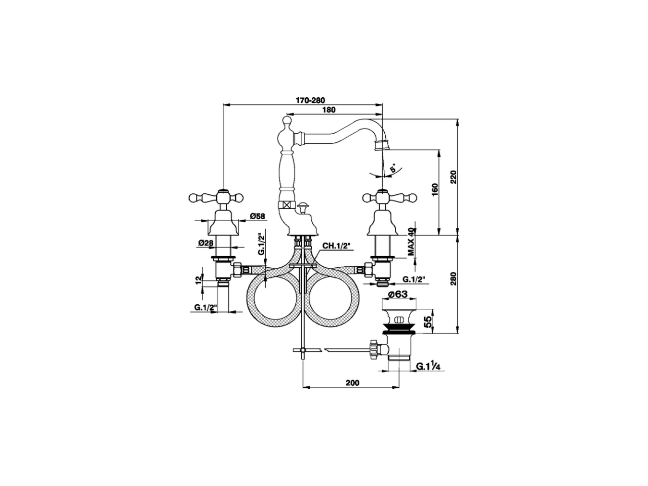 3 hole washbasin mixer ARCANA AMERICA_AA001080 - v1