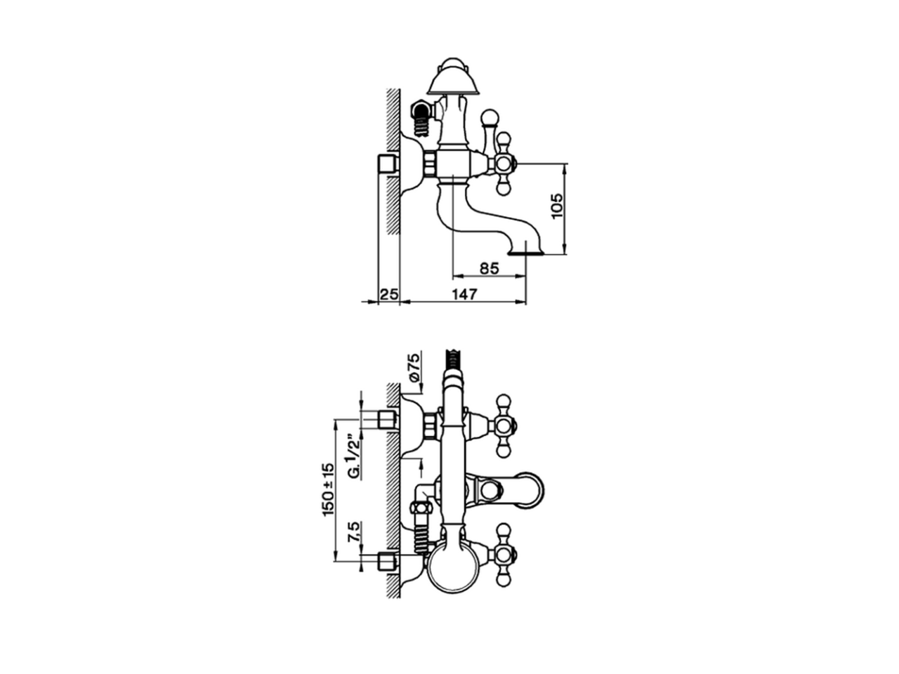 Bath mixer, full equipment ARCANA CERAMIC_AC000102 - v1
