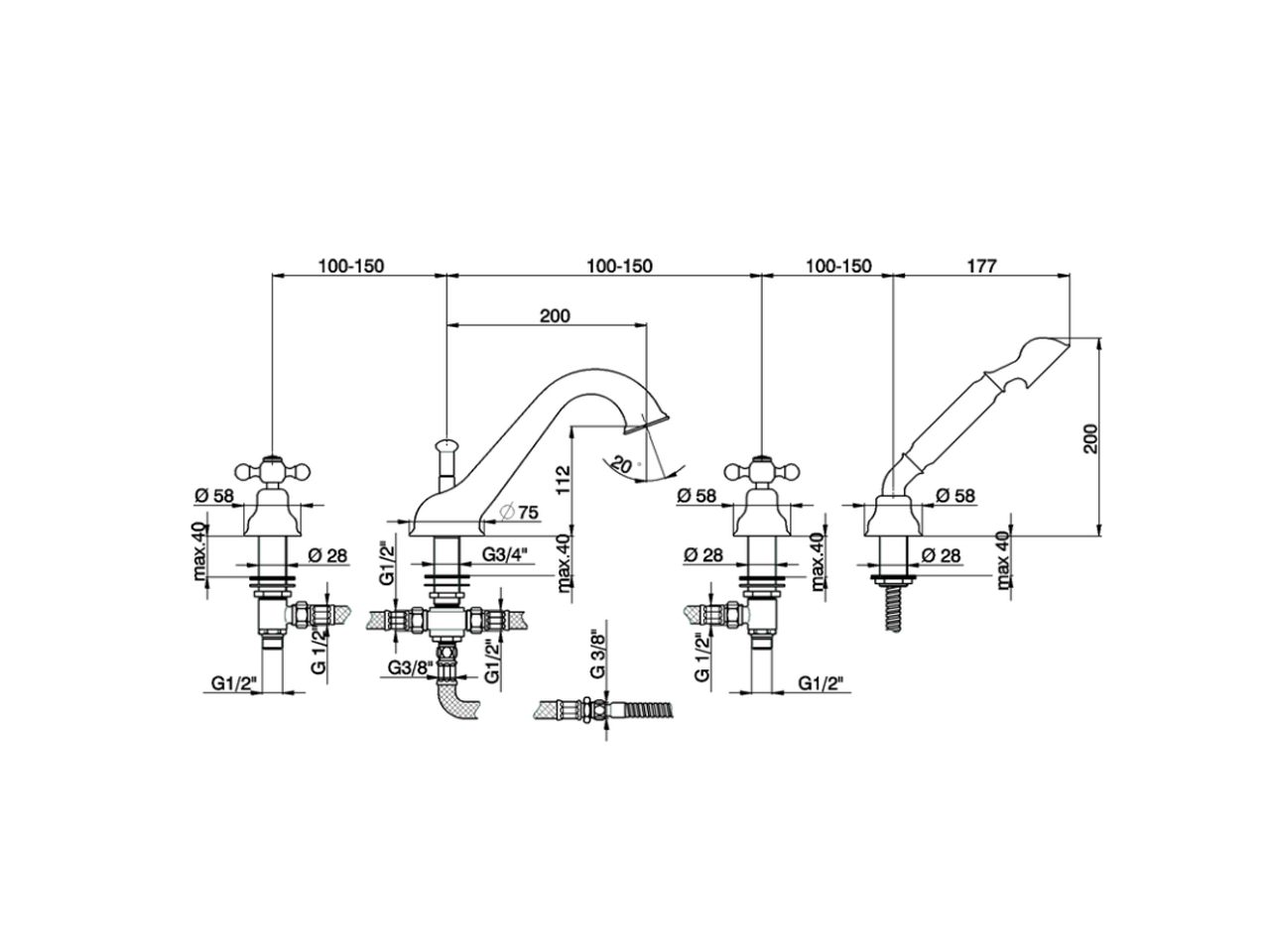 Deck-mounted 4-hole bath mixer ARCANA CERAMIC_AC000260 - v1