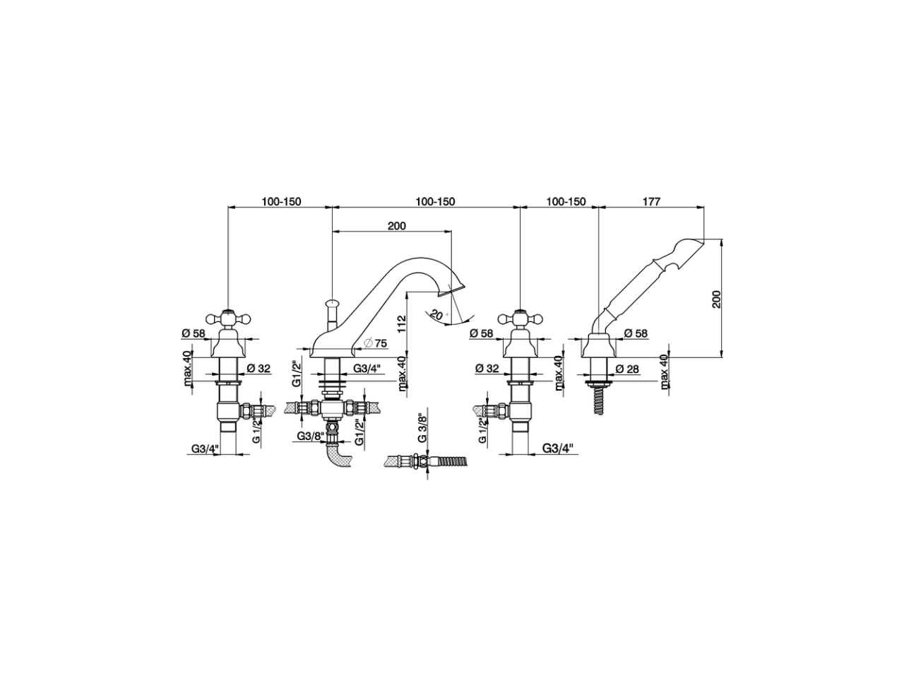 Deck-mounted 4-hole bath mixer ARCANA CERAMIC_AC000264 - v1