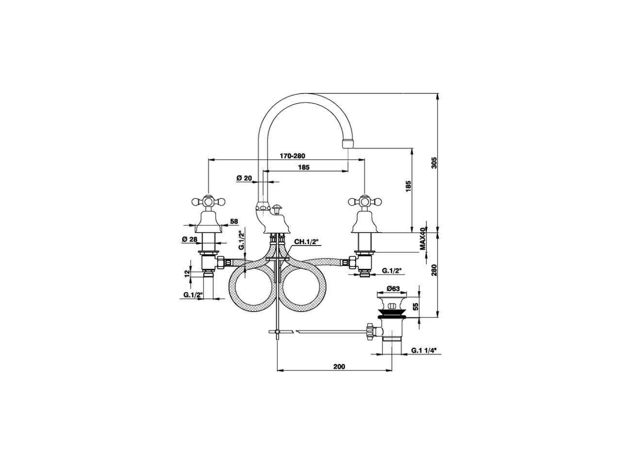 3 hole washbasin mixer ARCANA CERAMIC_AC001060 - v1
