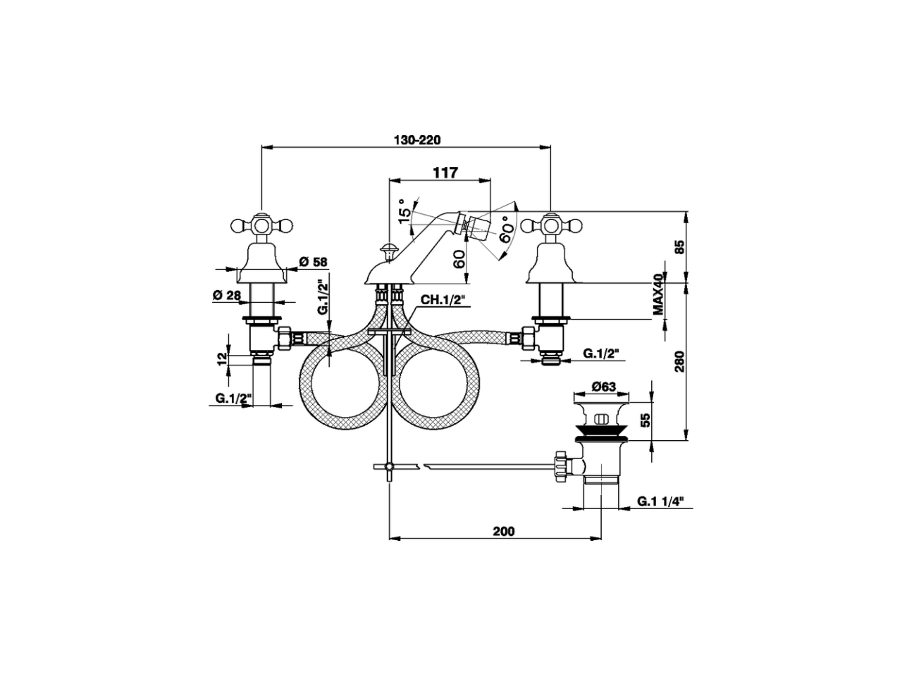 3 hole bidet mixer ARCANA CERAMIC_AC001220 - v1