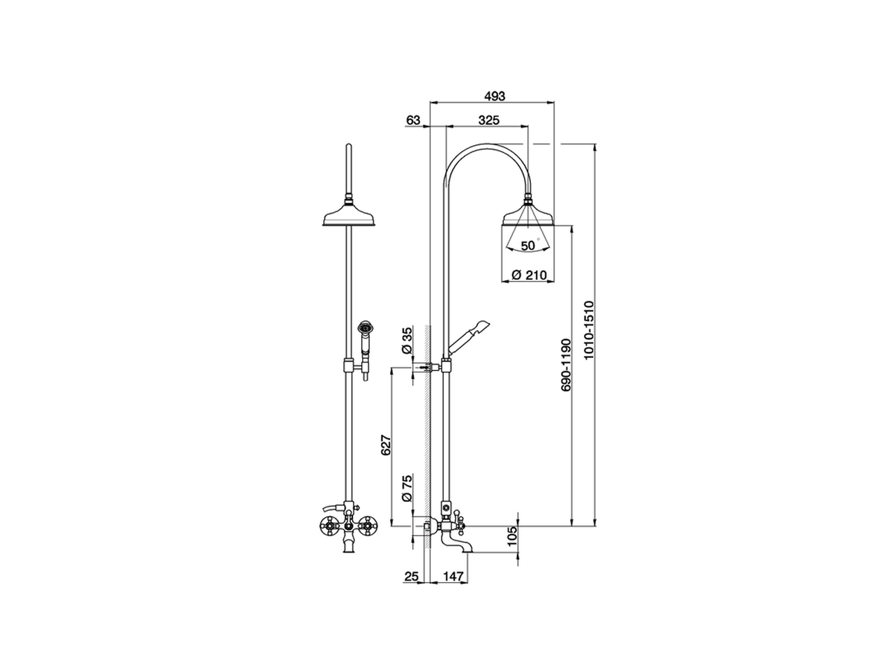 Bath-shower mixer, 3-functions ARCANA CERAMIC_AC004151 - v1
