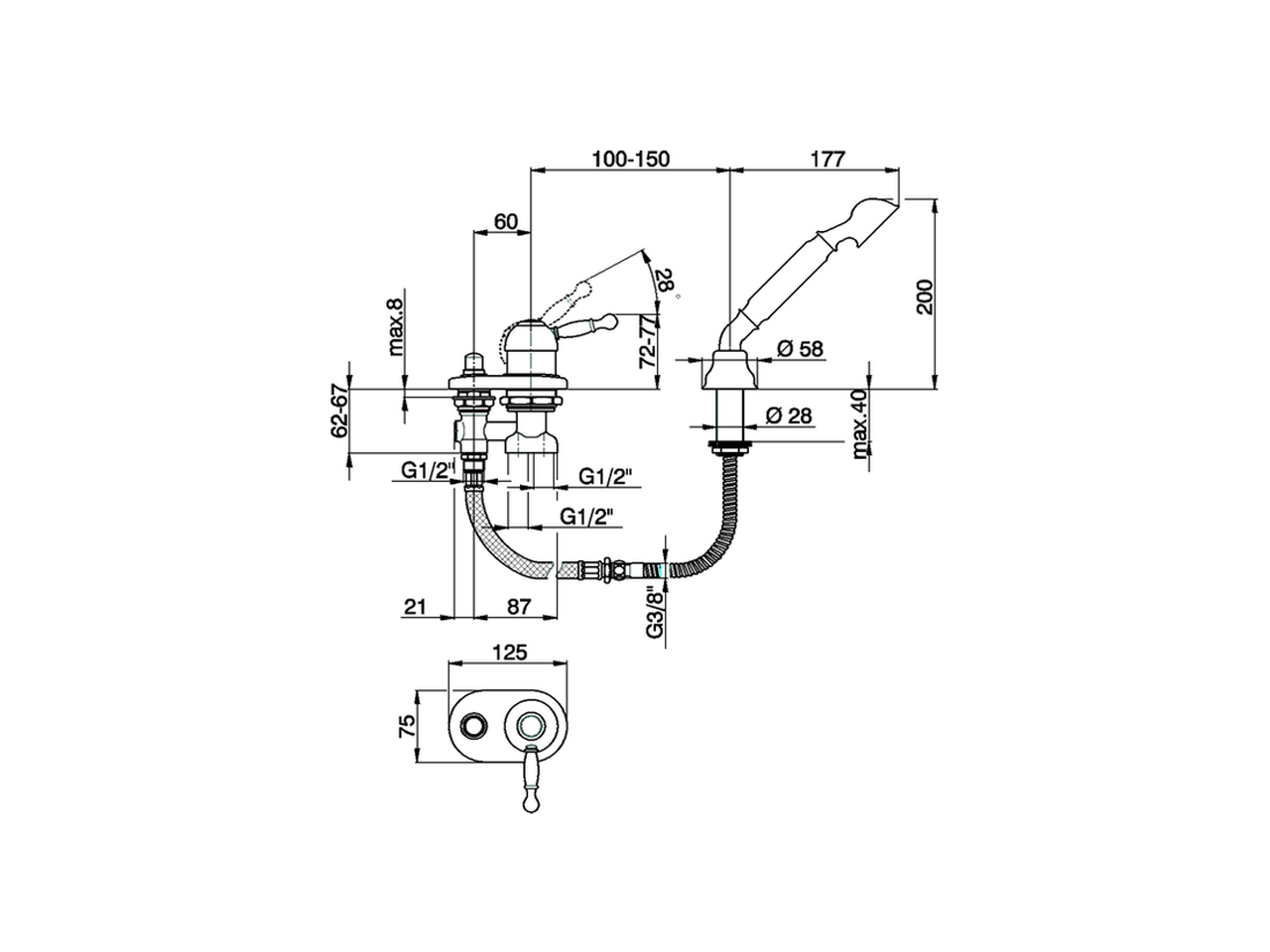 Deck mounted 2-hole single lever bath mixer ARCANA ROYAL_AY001290 - v1