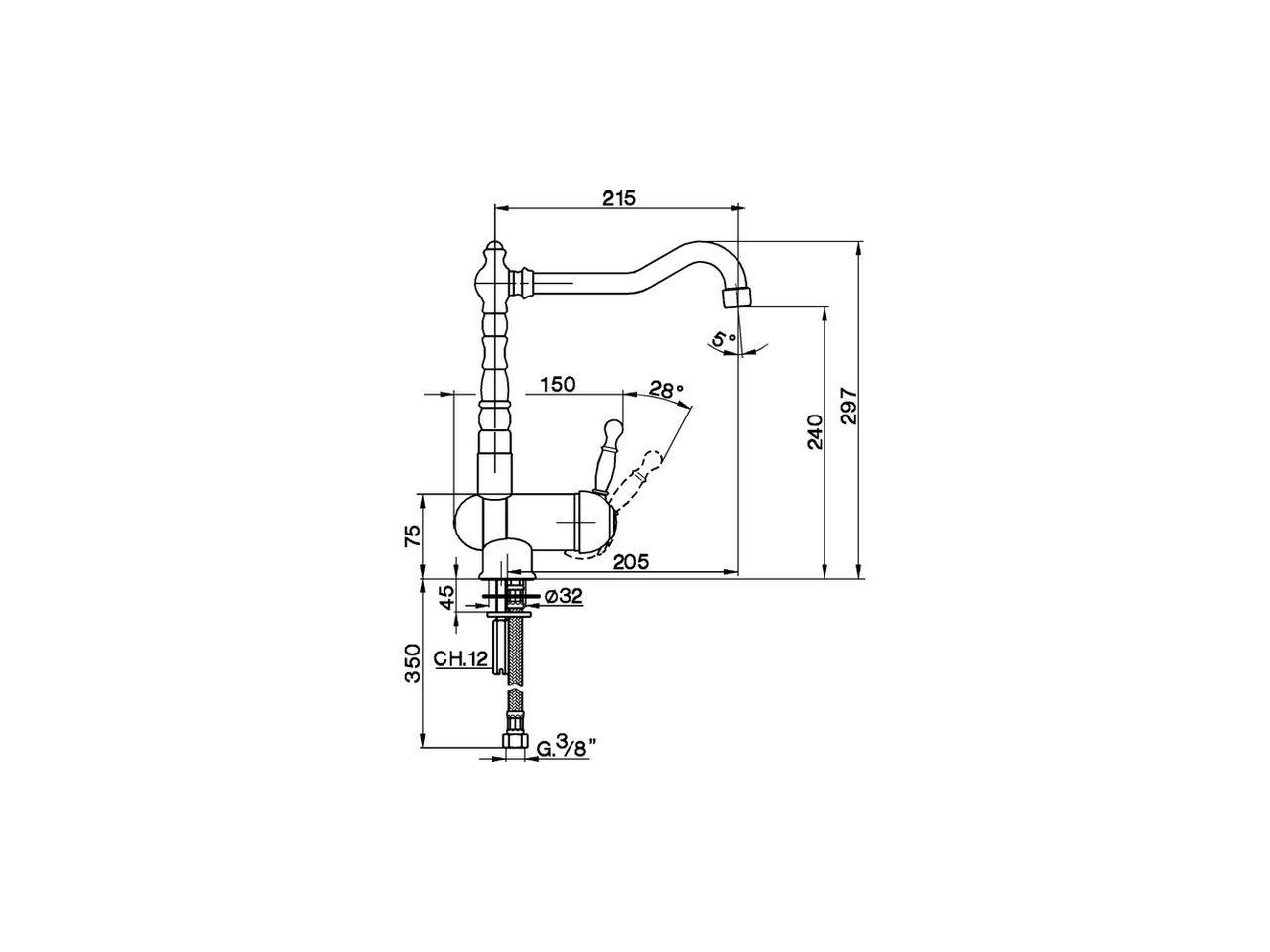 Single lever sink mixer with reclined spout ARCANA ROYAL_AY001530 - v1