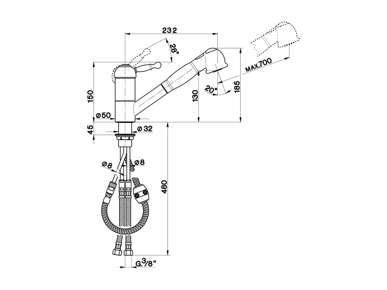 Single lever sink mixer with extrac.shower KITCHEN_AY002570 - v1