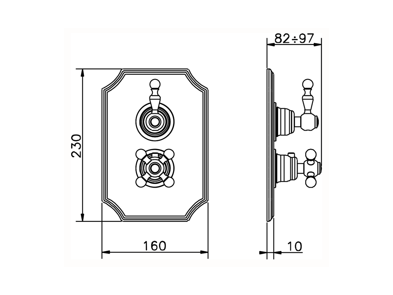 Exposed part for con.thermo.shower valve, 2-outlet ARCANA ROYAL_AY018100 - v1