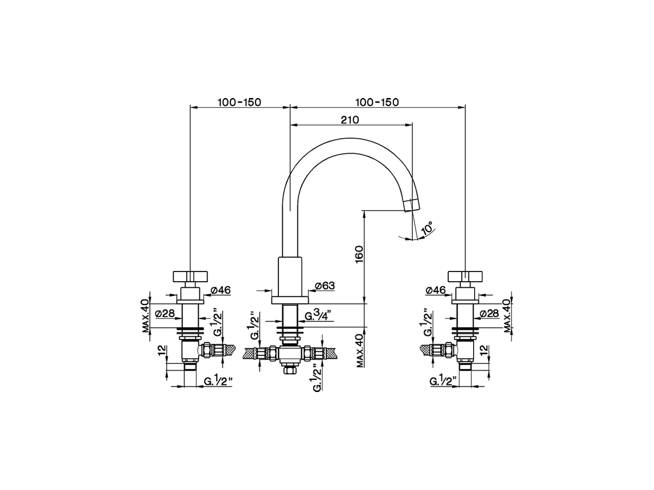 Deck mounted 3-hole bath mixer BARCELONA_BA000250 - v1