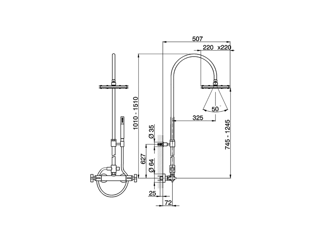 Thermostatic shower column, 2-functions BARCELONA_BA004081 - v1