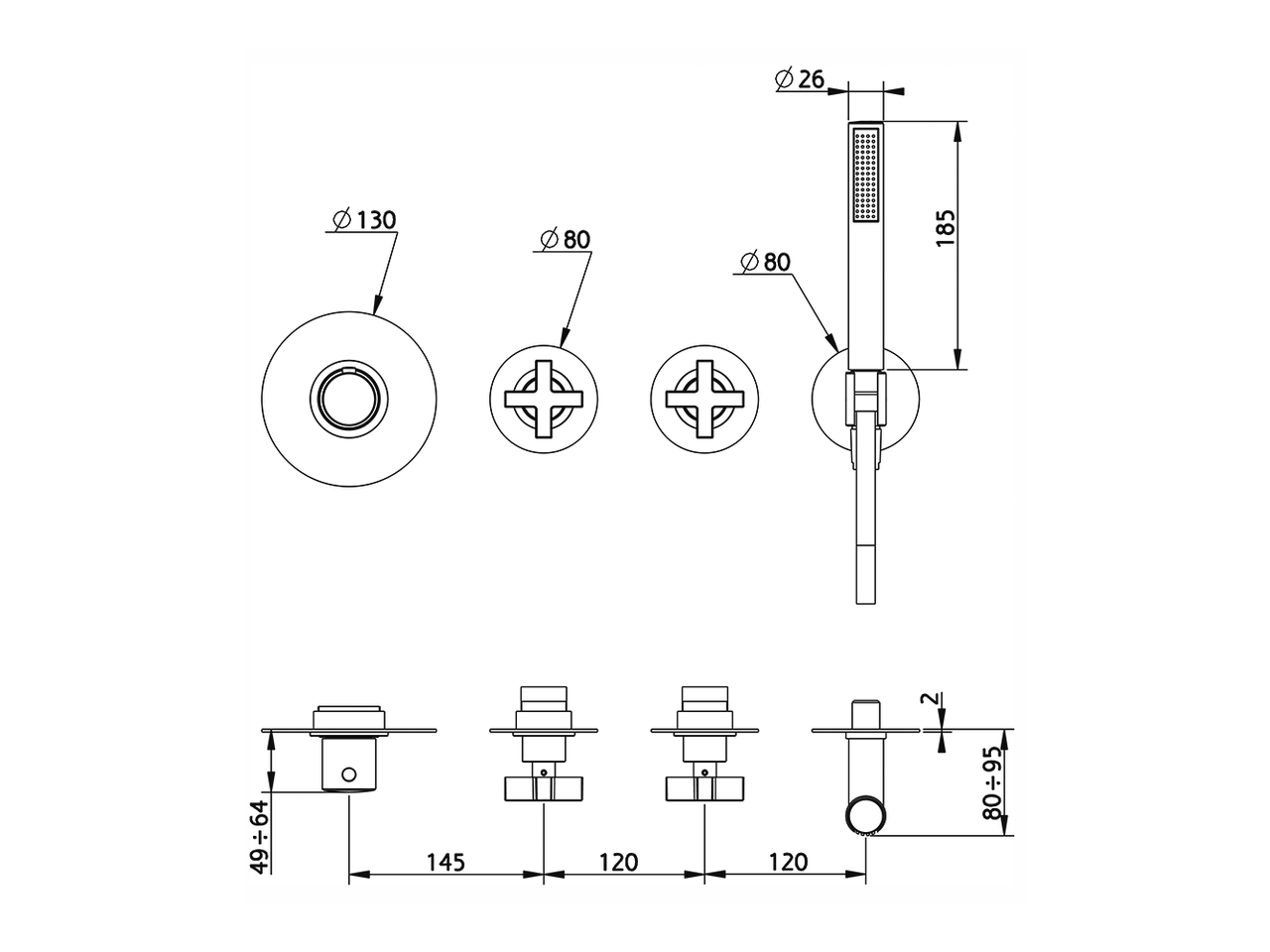 Cover Part for 2 Outlet Concealed Thermo. Valve BARCELONA_BA00R250 - v1