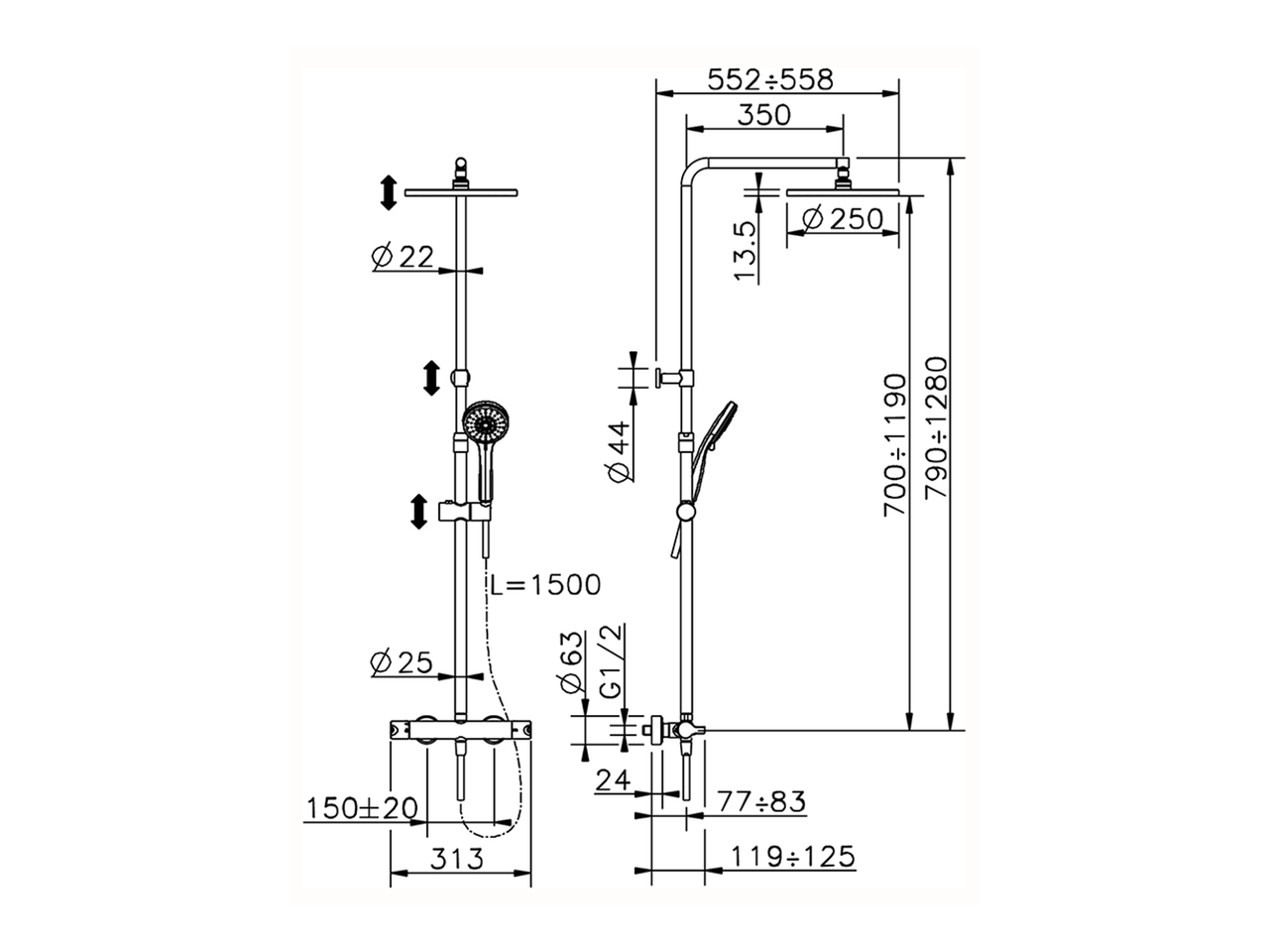 2-functions Thermostatic shower set TENDER_C2C8402A - v1