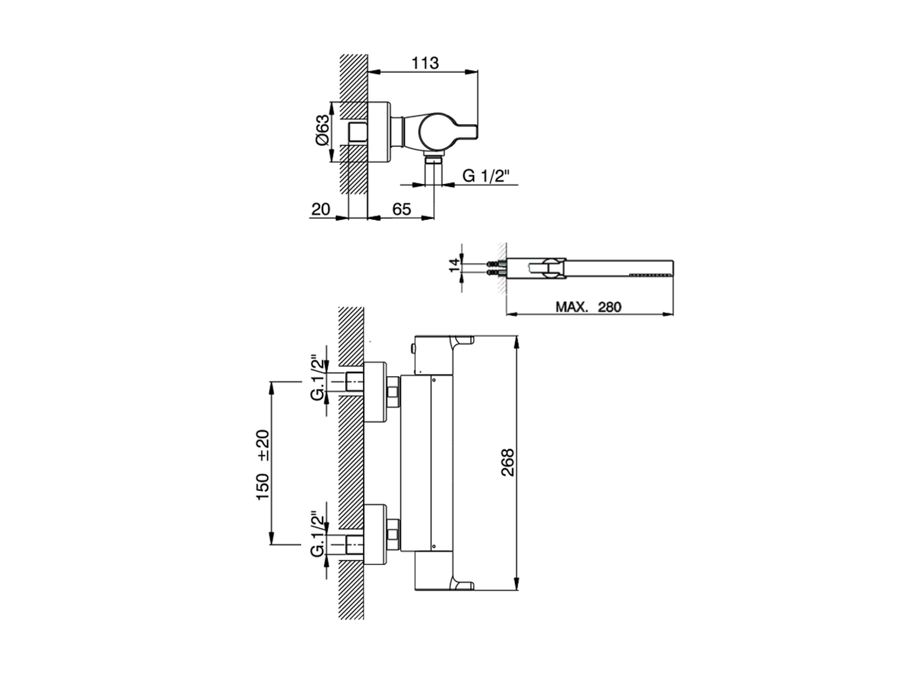 Thermostatic shower mixer, with shower set TENDER_C2D01010 - v1