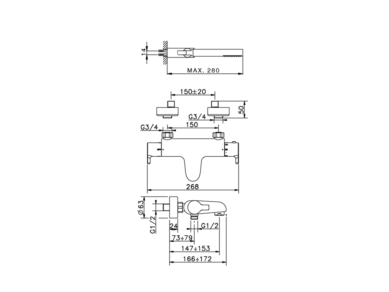 Thermostatic bath mixer, with shower set TENDER_C2D21010 - v1