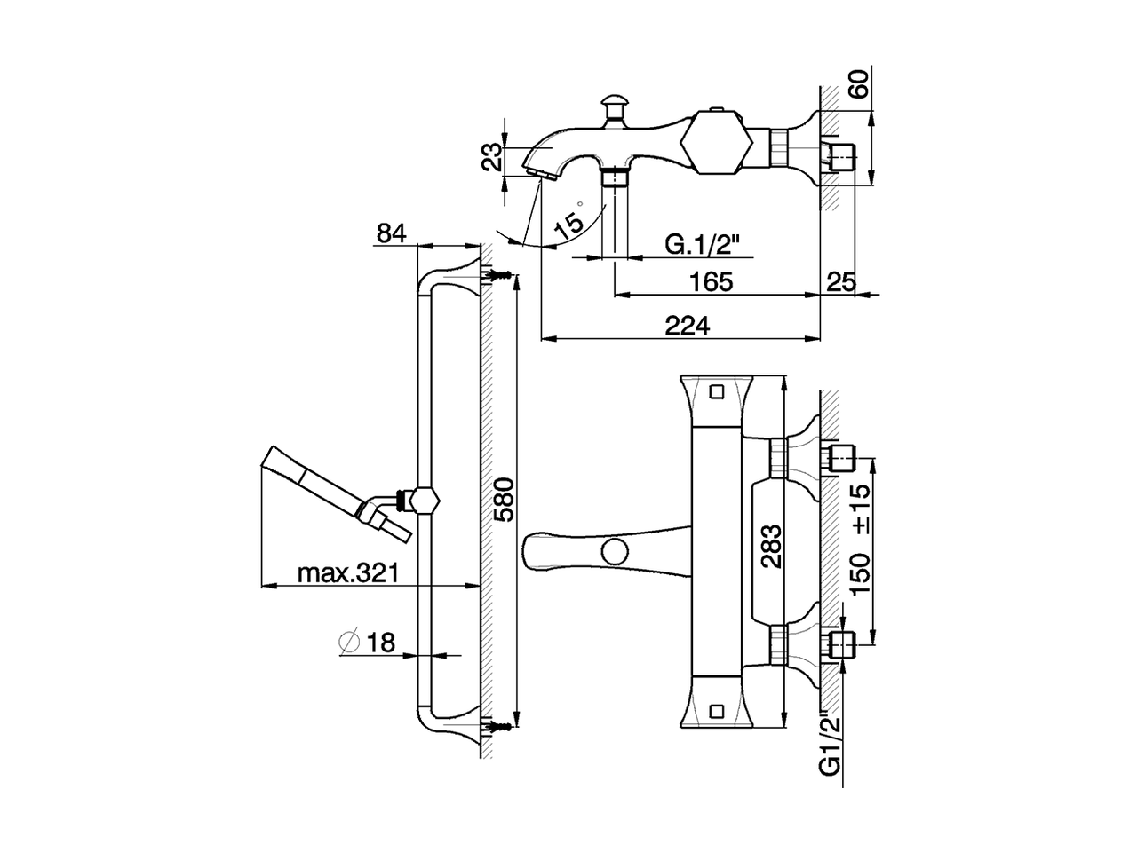 Thermostatic bath-shower mixer with sliding bar CHERIE_CES27010 - v1