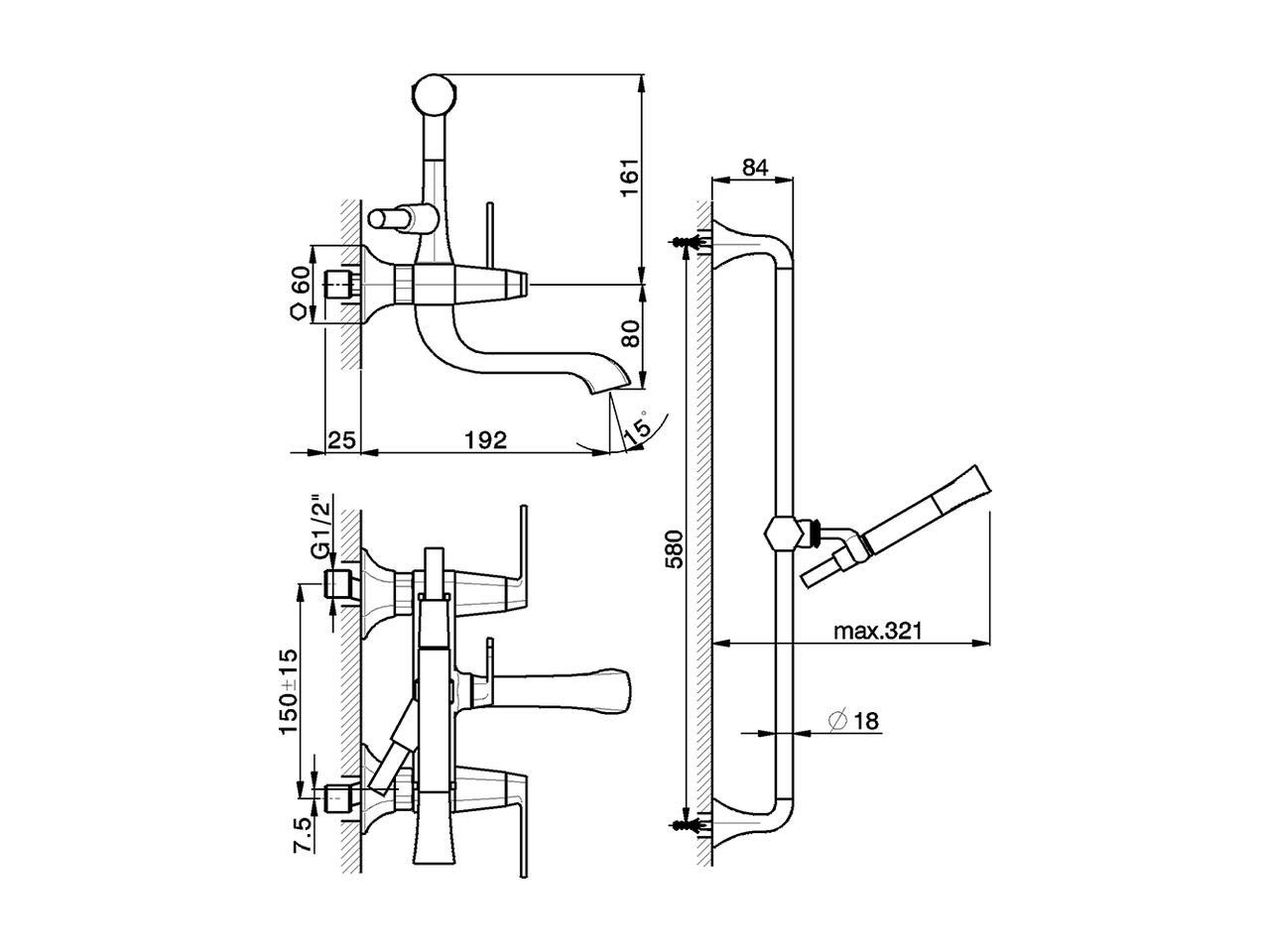 Bath mixer, with shower set CHERIE_CF000060 - v1