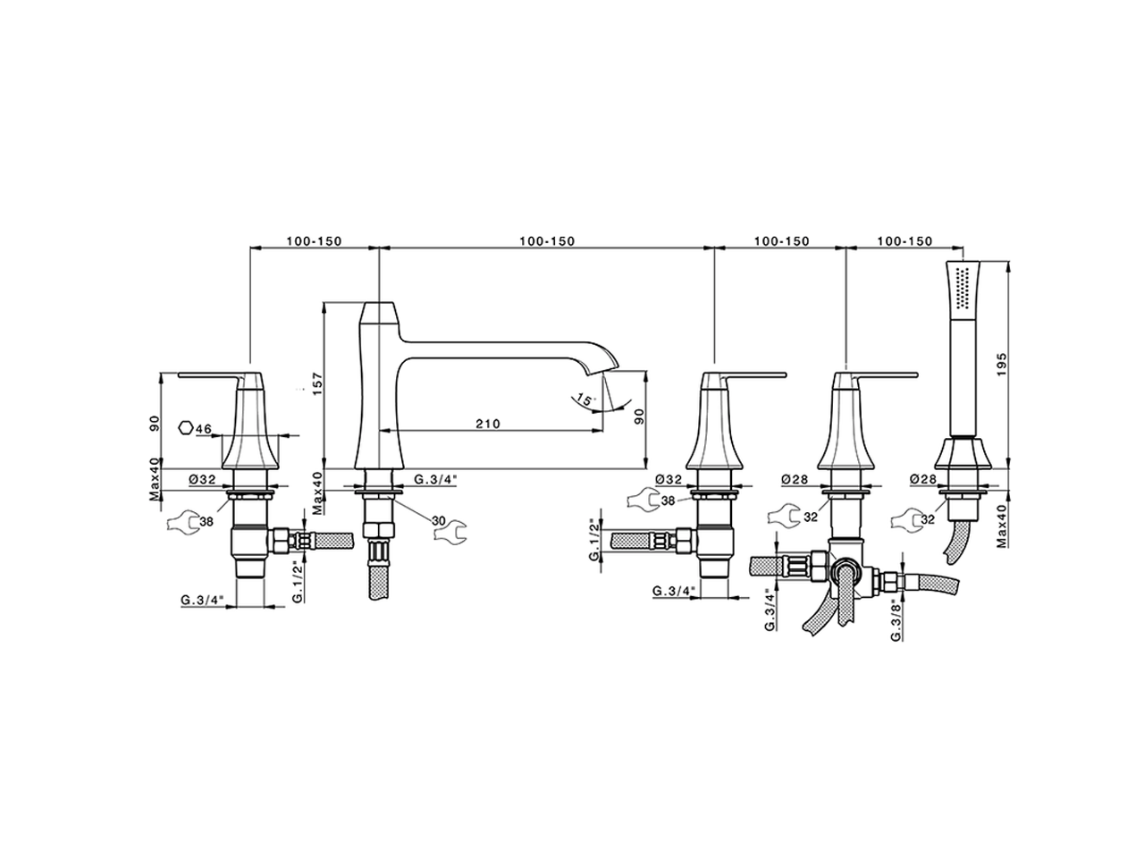Deck-mounted 5-hole bath mixer CHERIE_CF000260 - v1