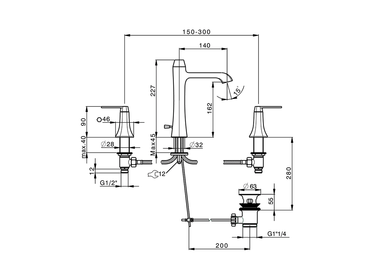 3 hole washbasin mixer CHERIE_CF001060 - v1