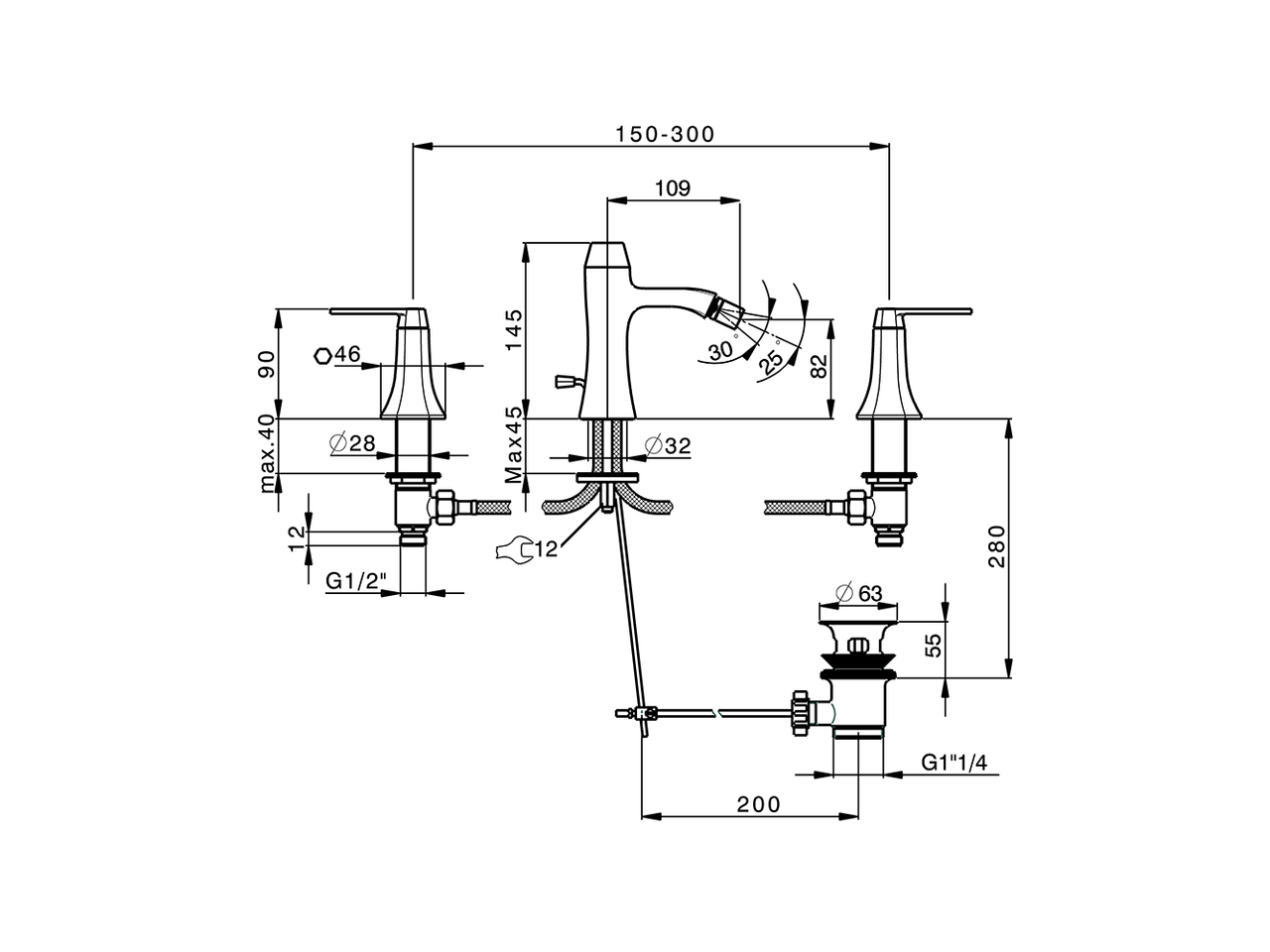 Bidet 3-holes mixer CHERIE_CF001220 - v1