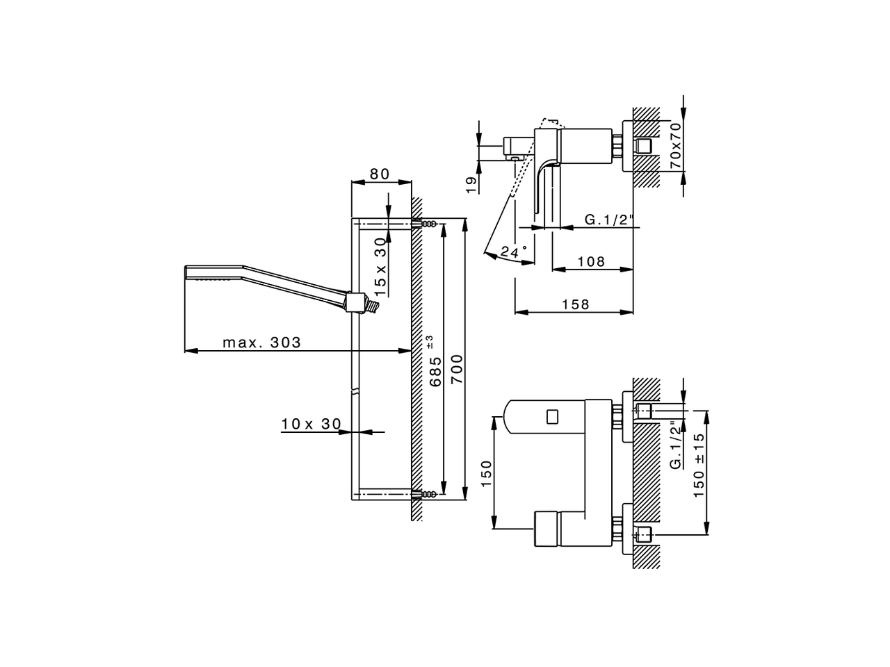 Single lever bath mixer, with shower set CUBIC_CU000062 - v1