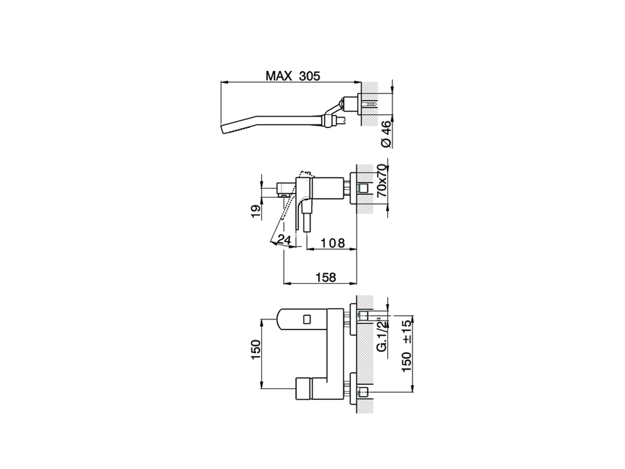 Single lever bath mixer, with shower set CUBIC_CU000122 - v1