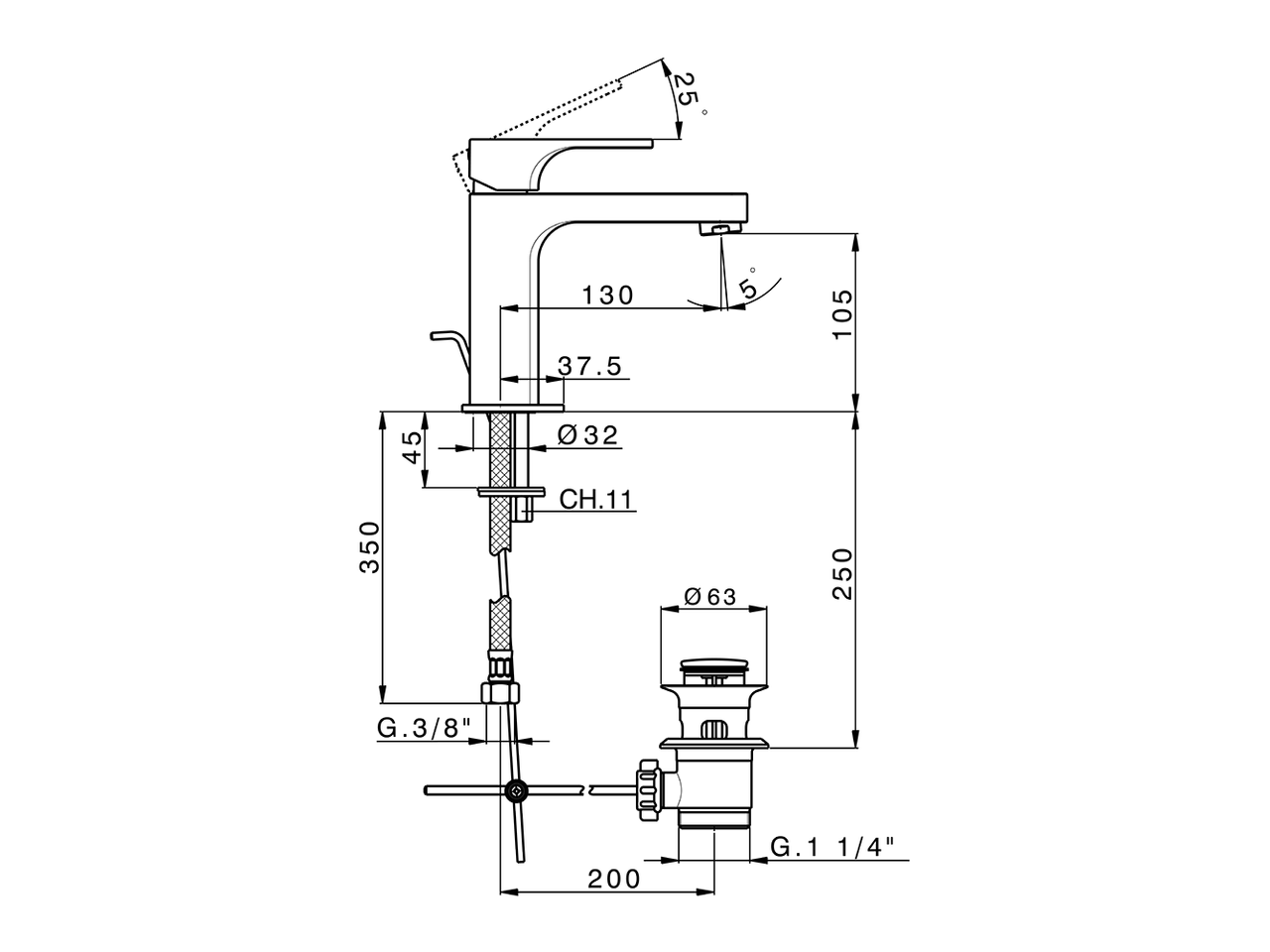 Single lever 'large' washbasin mixer CUBIC_CU000490 - v1