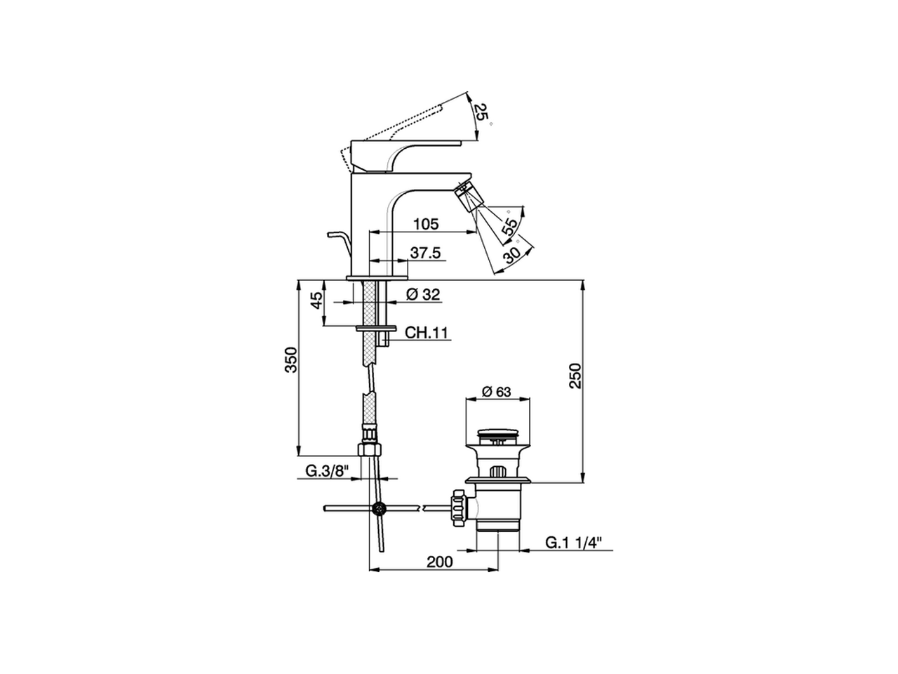 Single lever bidet mixer CUBIC_CU000551 - v1