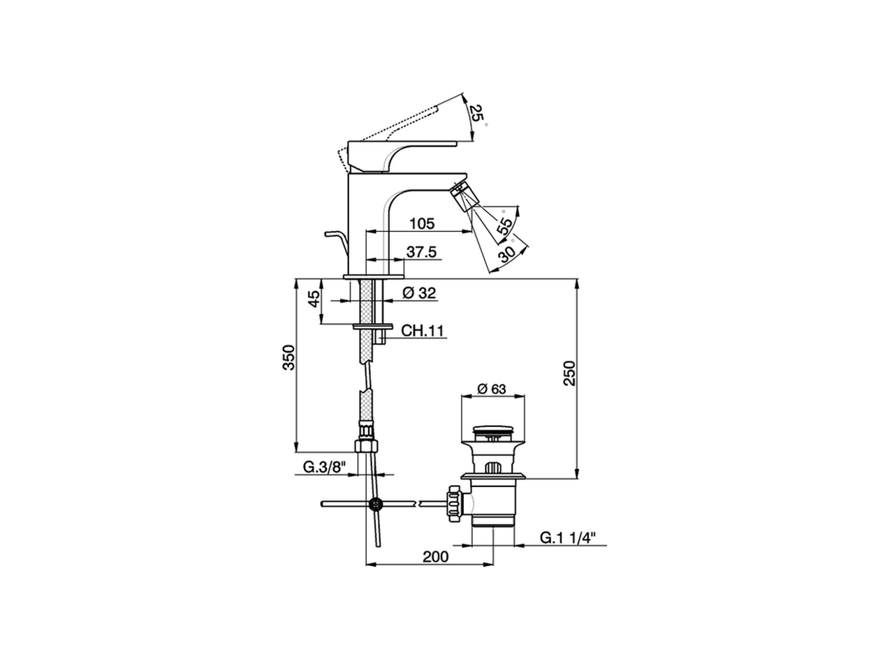 Single lever bidet mixer EnergySave CUBIC_CU000555 - v1