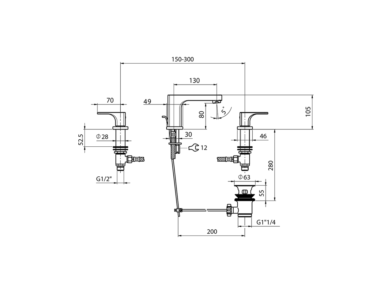 3 hole washbasin mixer CUBIC_CU001020 - v1