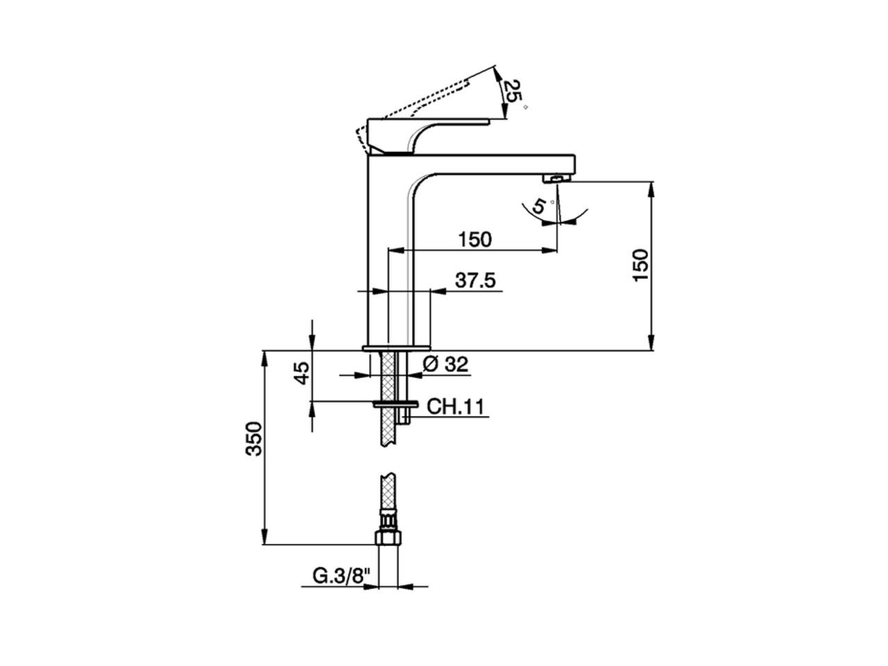Single lever 'medium' basin mixer CUBIC_CU001501 - v1