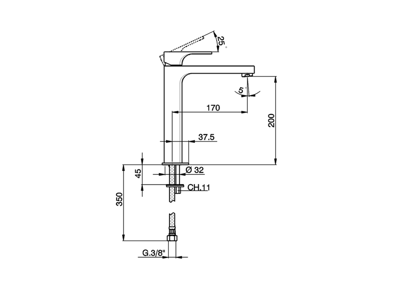 Single lever tall basin mixer CUBIC_CU003541 - v1