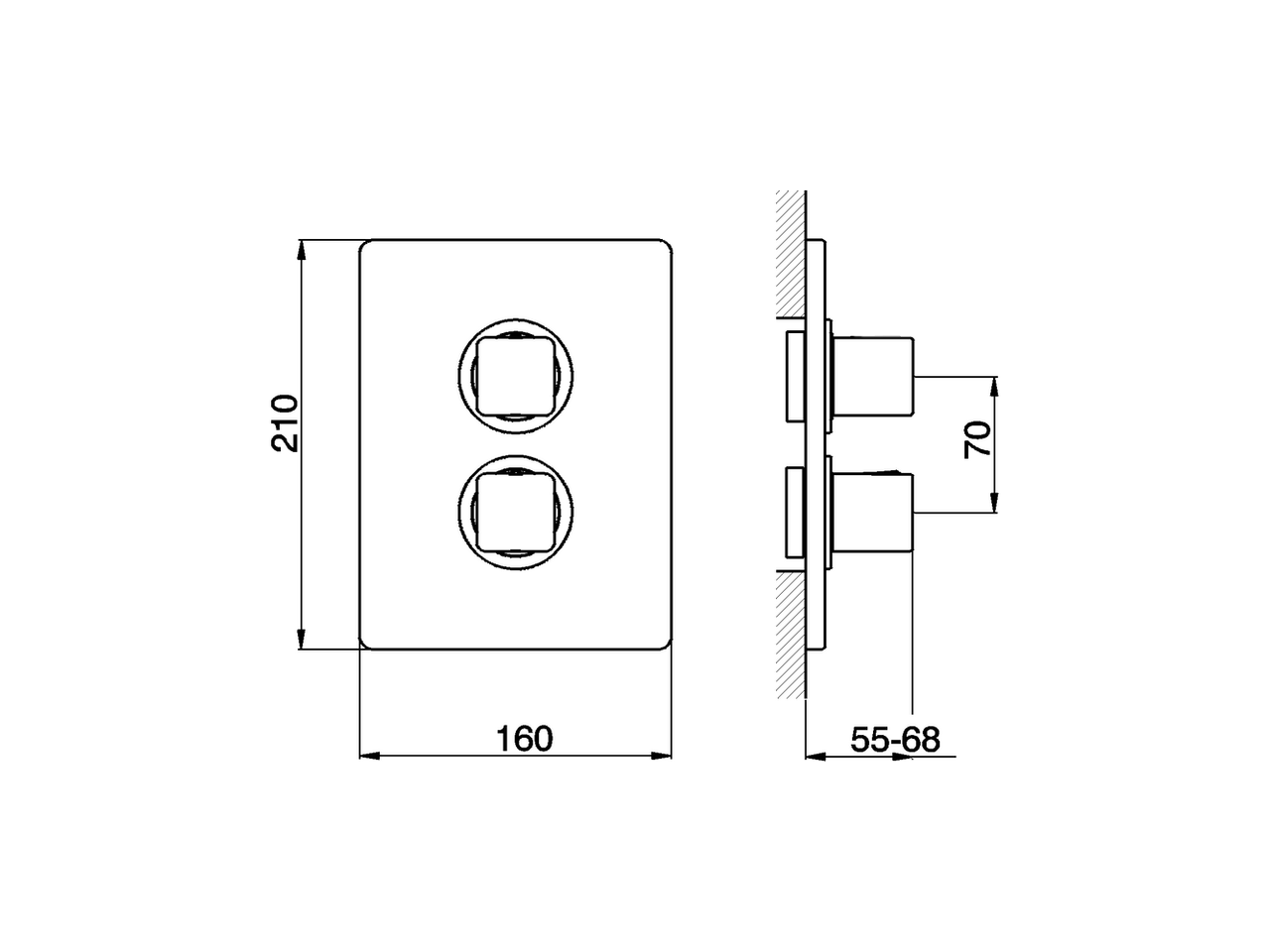 Exposed part for con.thermo.shower valve, 3-outlet CUBIC_CU018200 - v1