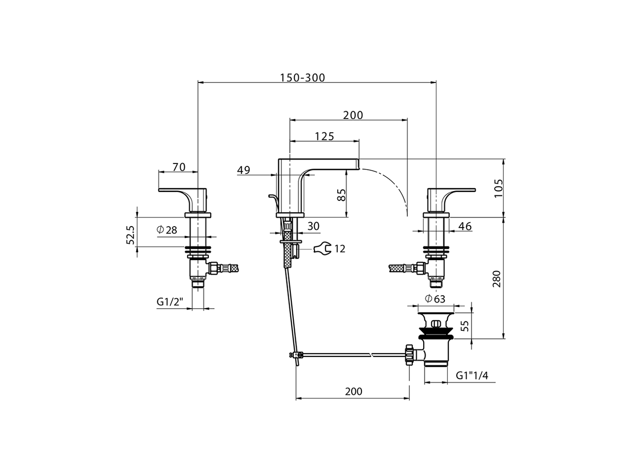 3 hole washbasin mixer CUBIC_CU0C1020 - v1
