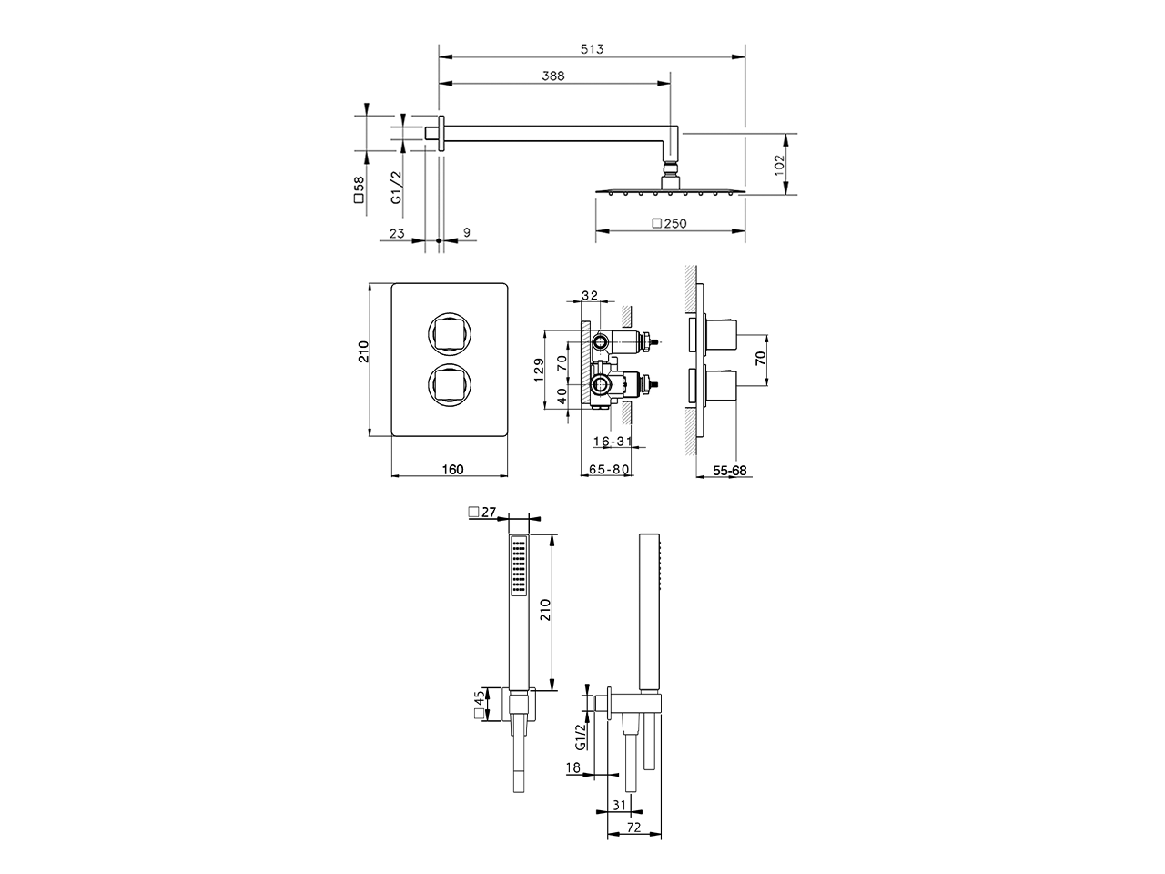 Concealed thermostatic shower mixer CUBIC_CU0KT020 - v1