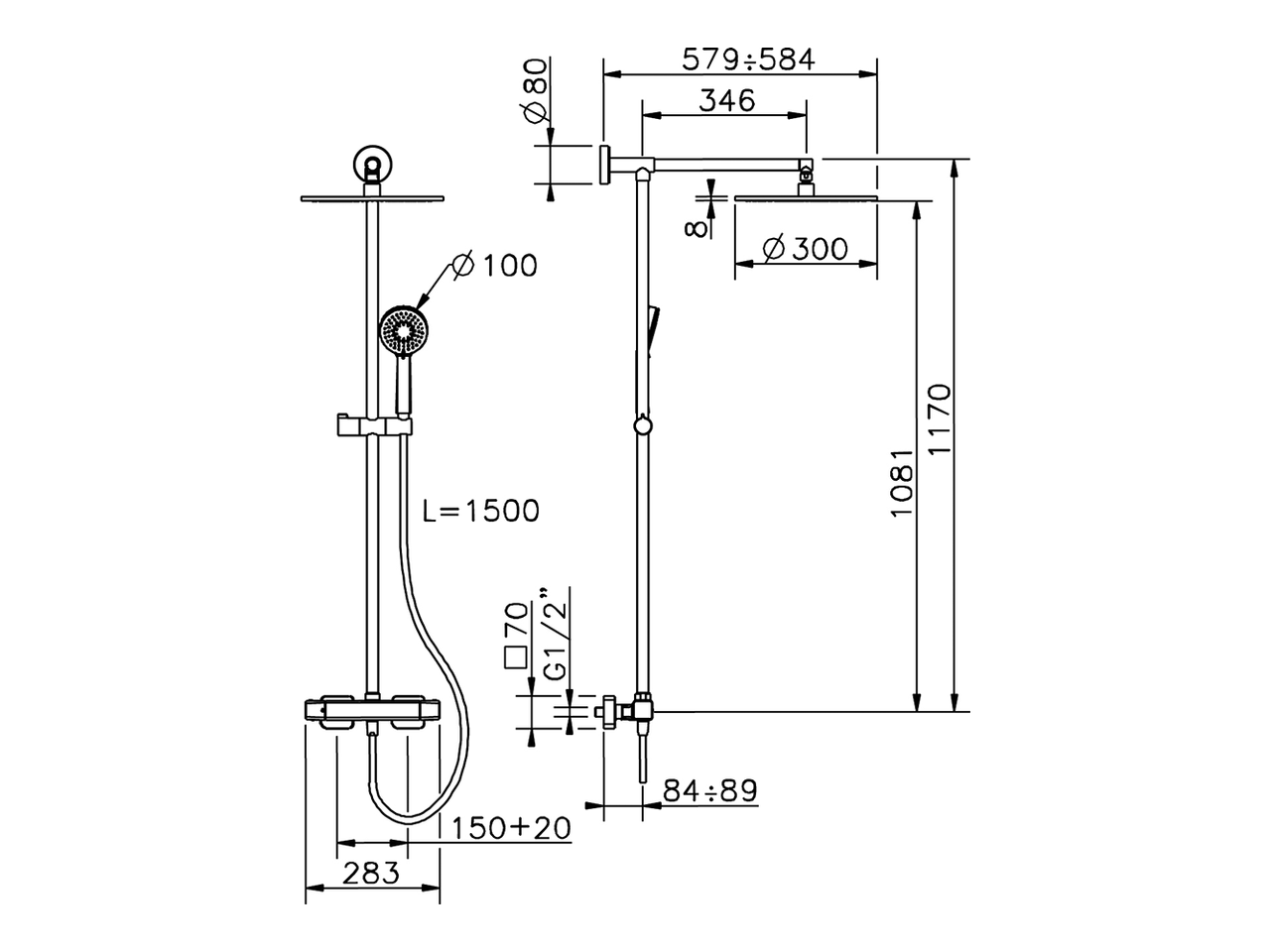 Thermostatic shower column, 2-functions CUBIC_CUC78075 - v1