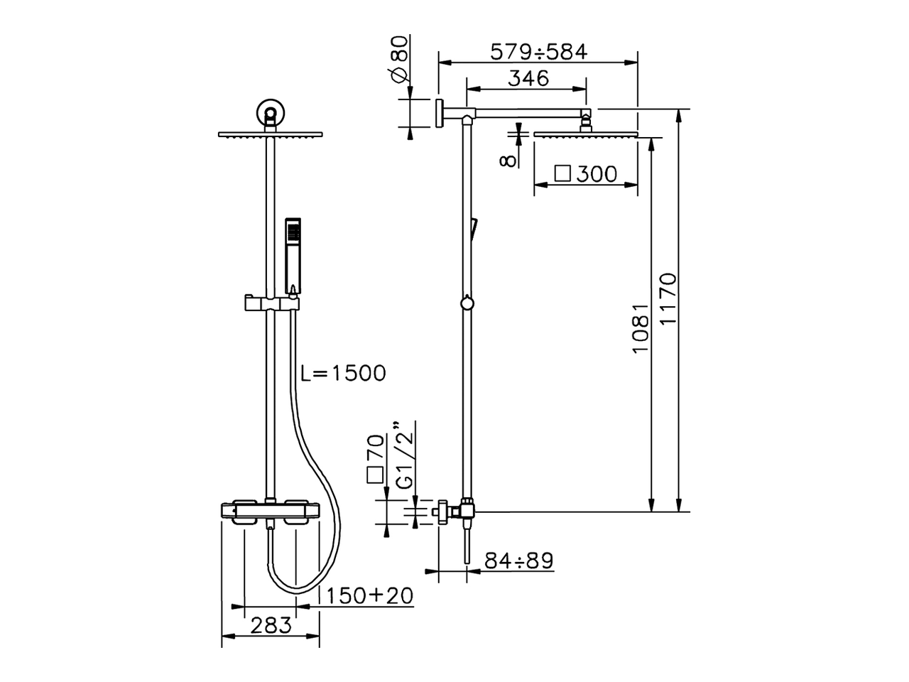 Thermostatic shower column, 2-functions CUBIC_CUC78085 - v1