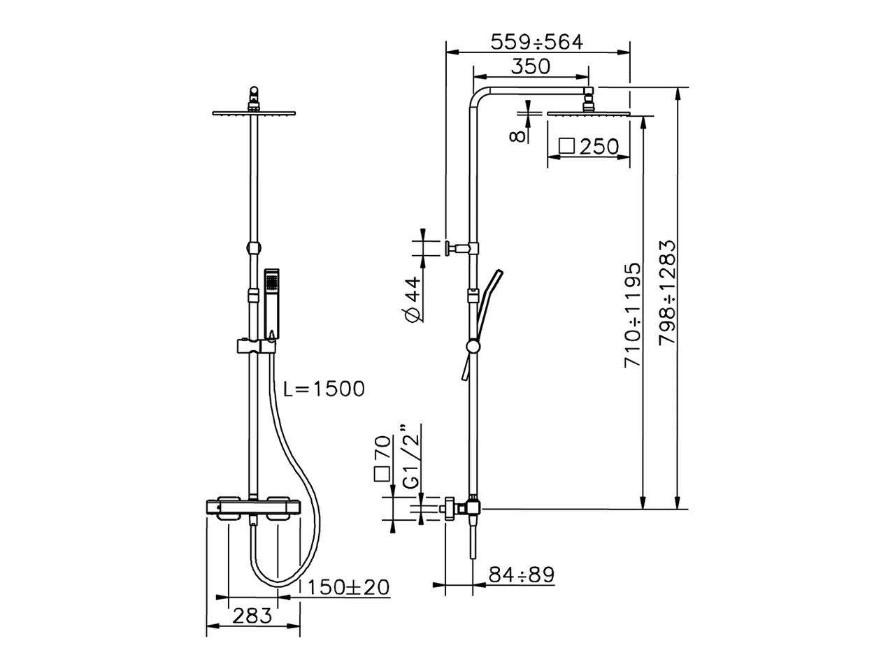 2-functions Thermostatic shower set CUBIC_CUC8401C - v1