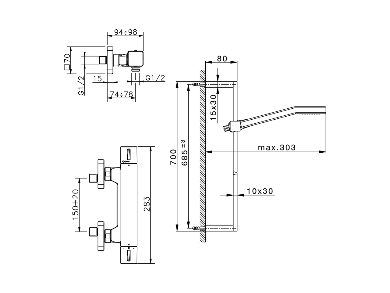 Thermostatic shower mixer with sliding bar CUBIC_CUS01020 - v1