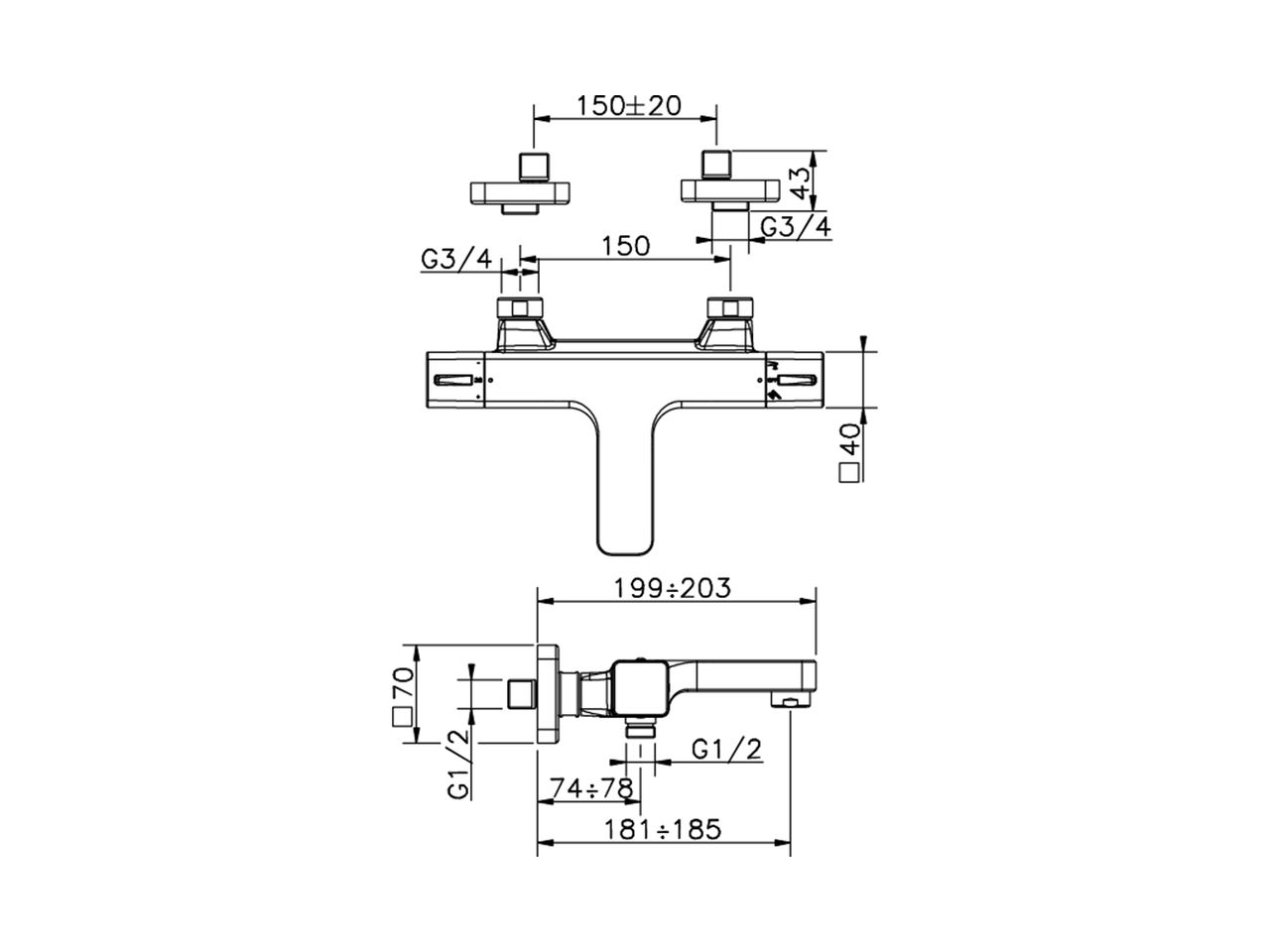 Thermostatic bath mixer CUBIC_CUT21020 - v1