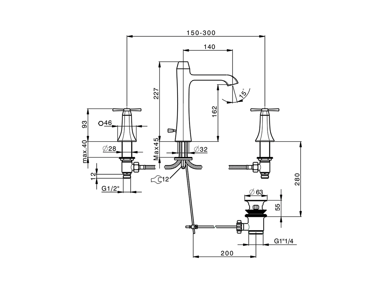 3 hole washbasin mixer CHERIE_CX001060 - v1