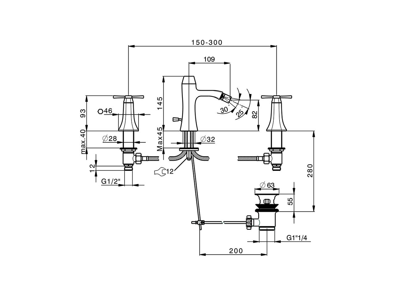 Bidet 3-holes mixer CHERIE_CX001220 - v1