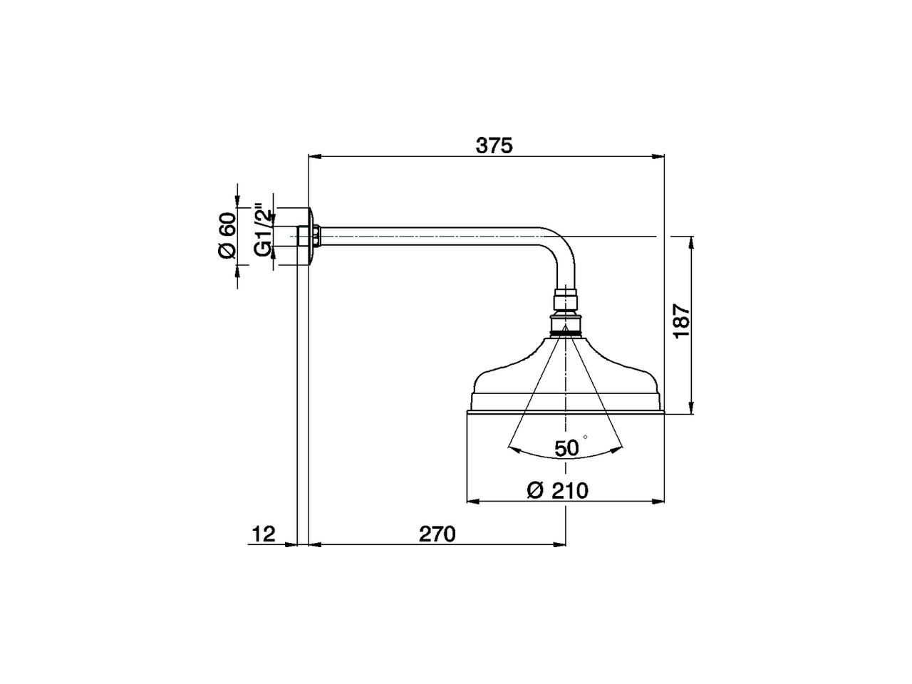 Shower arm with Arcana showerhead ARCANA COMPONENTS_DS013400 - v1