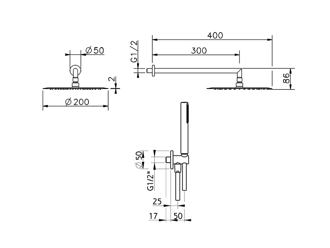 Arm and Shower Set with wall elbow integrated SHOWER_DS0K0010 - v1
