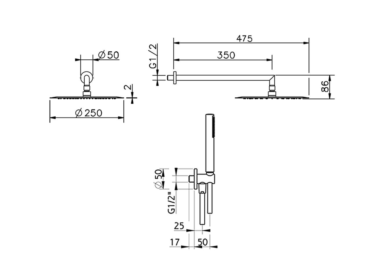 Arm and Shower Set with wall elbow integrated SHOWER_DS0K0020 - v1
