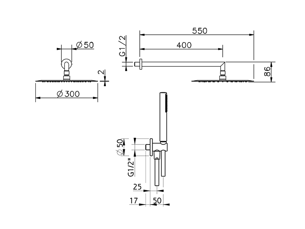 Arm and Shower Set with wall elbow integrated SHOWER_DS0K0030 - v1