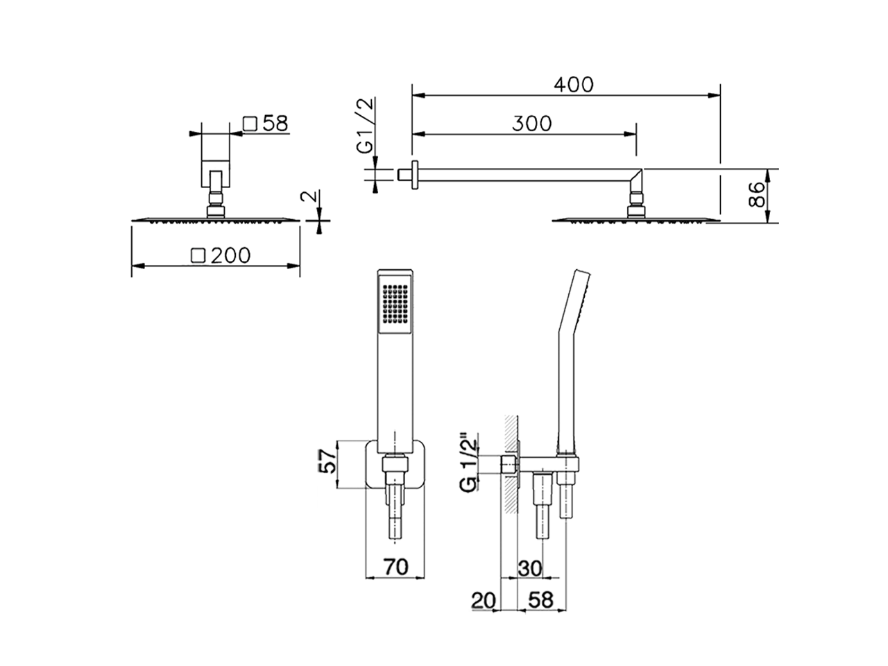 Arm and Shower Set with wall elbow integrated SHOWER_DS0K0040 - v1